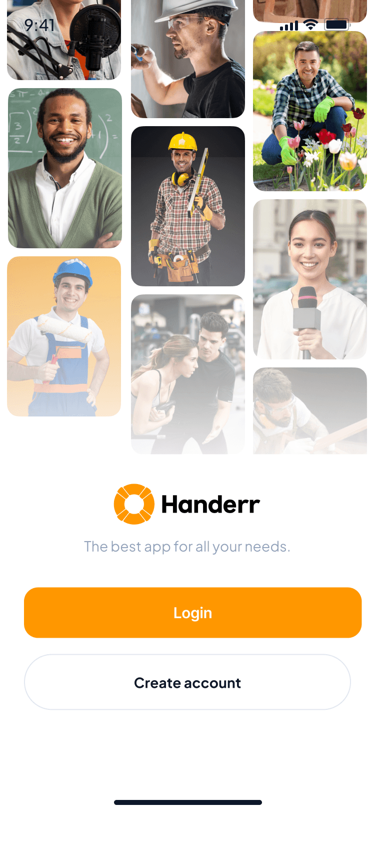 Handerr app login screen